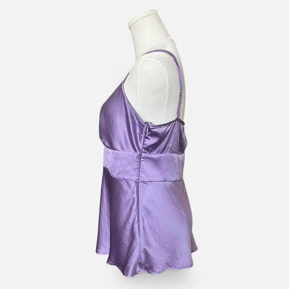 VTG Y2K Express Design Studio Lavender Purple Shiny Silk V Neck Cami Top M - Picture 5 of 7